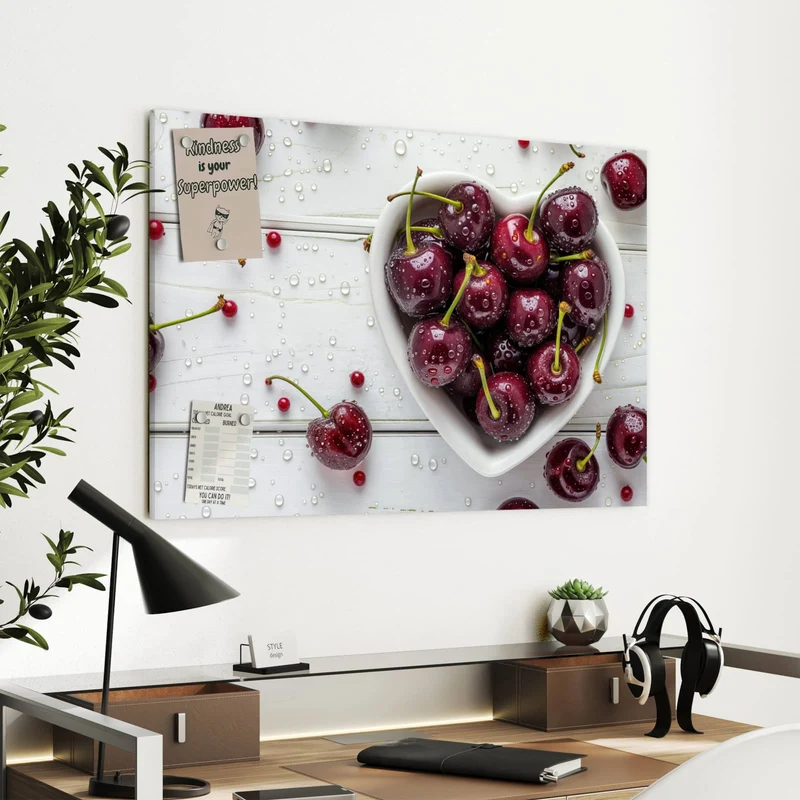 Metall Magnettafel - Kirschen in Herzschale