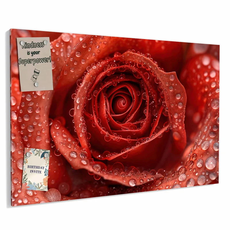 Metall Magnettafel - Rote Rose mit Tropfen