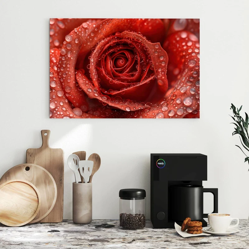 Metall Magnettafel - Rote Rose mit Tropfen