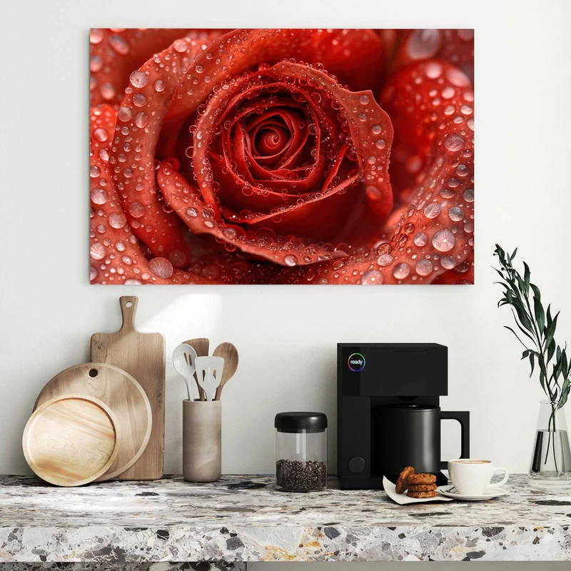 Metall Magnettafel - Rote Rose mit Tropfen