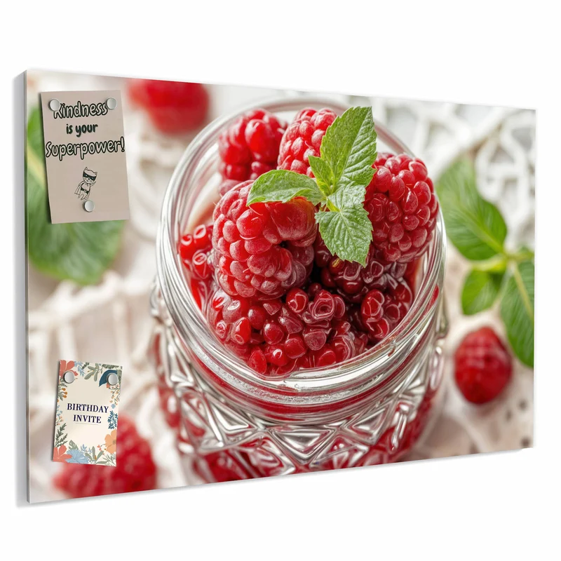 Metall Magnettafel - Glas mit Himbeeren