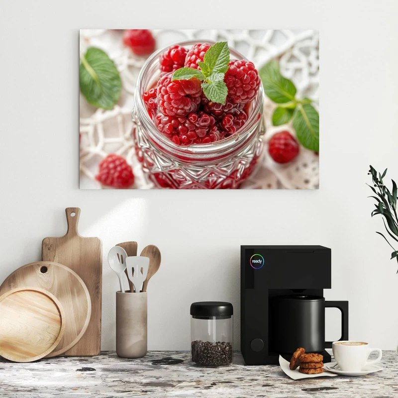 Metall Magnettafel - Glas mit Himbeeren