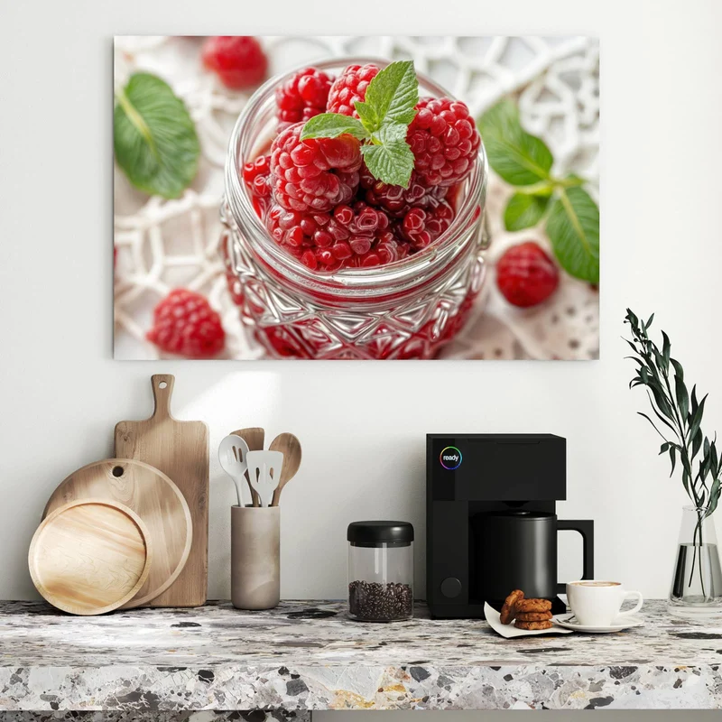 Metall Magnettafel - Glas mit Himbeeren