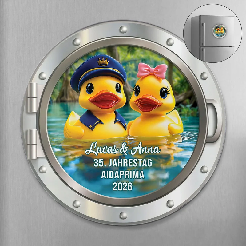Jahrestag - Personalisierte Geschenke Paar | Acryl Magnet Quietscheentchen Bullauge