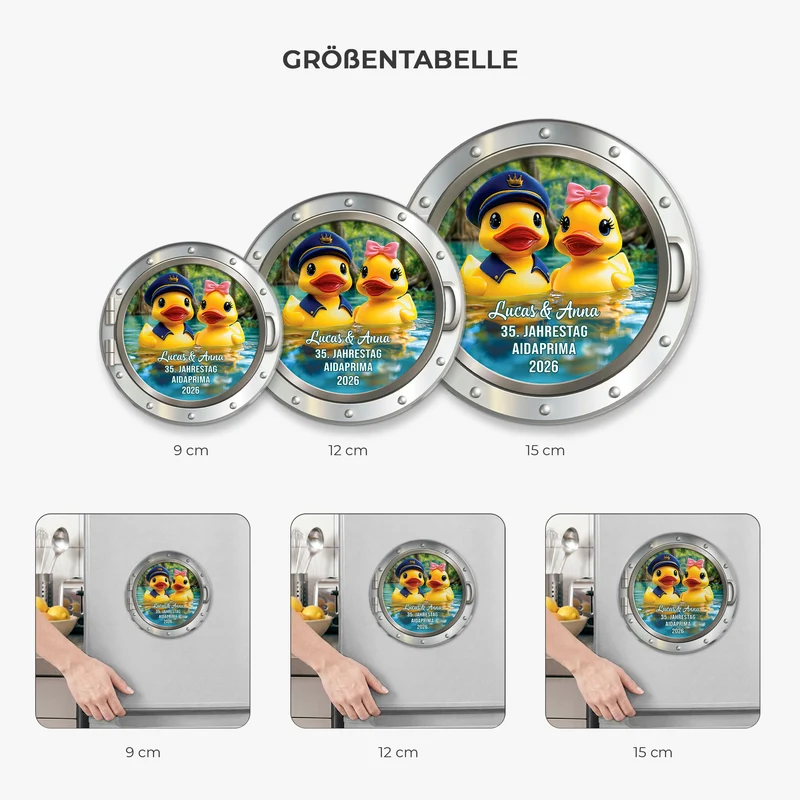 Jahrestag - Personalisierte Geschenke Paar | Acryl Magnet Quietscheentchen Bullauge