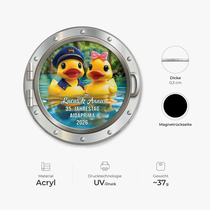 Jahrestag - Personalisierte Geschenke Paar | Acryl Magnet Quietscheentchen Bullauge