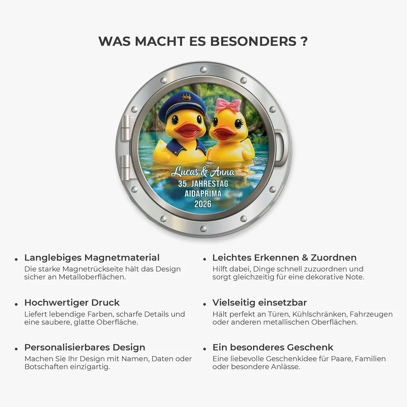 Jahrestag - Personalisierte Geschenke Paar | Acryl Magnet Quietscheentchen Bullauge