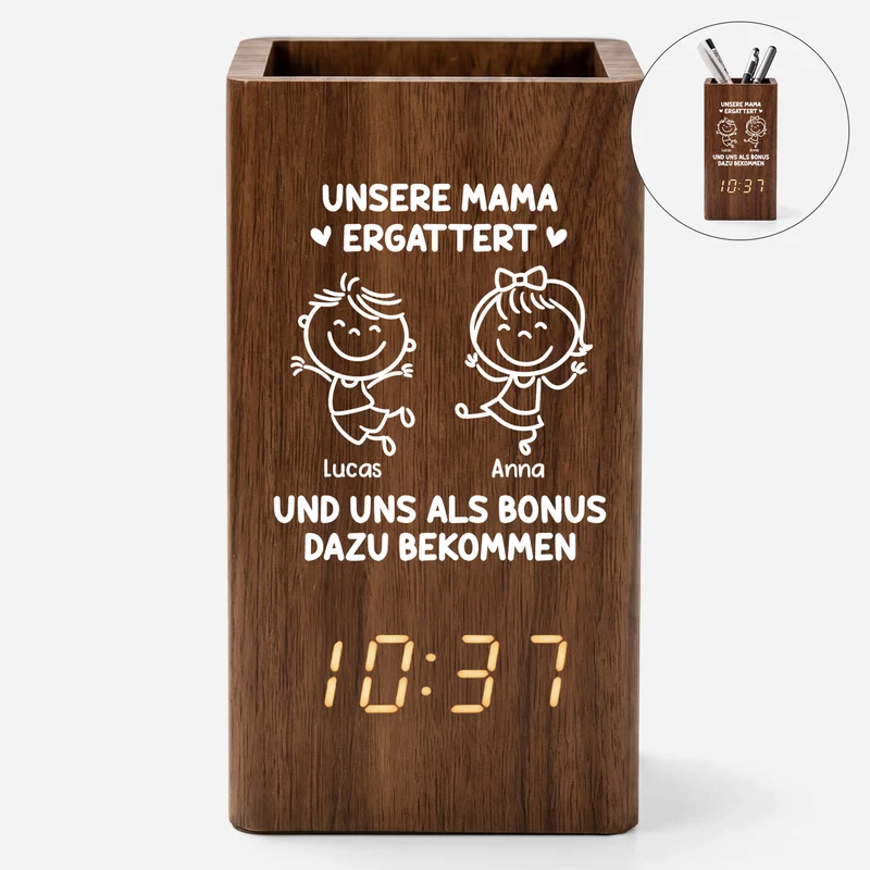 Schau Dich An Unsere Mama Ergattert Und Uns Als Bonus Dazu Bekommen - Personalisierte Geschenke Lustig | Stiftehalter Mit Uhr Papa
