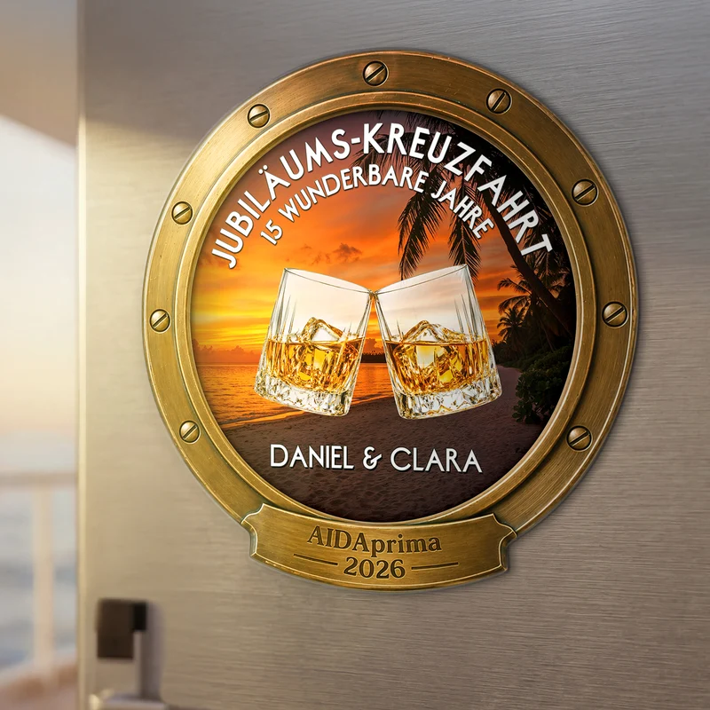 Jubiläums-Kreuzfahrt - Personalisierte Geschenke Paar | Acryl Magnet Bullauge Prost