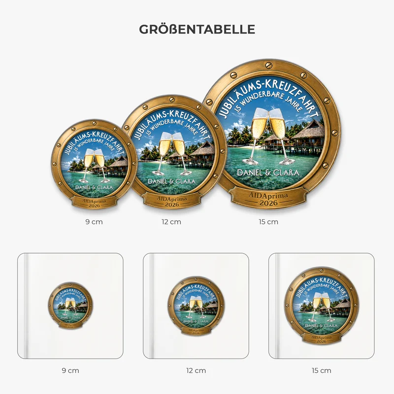 Jubiläums-Kreuzfahrt - Personalisierte Geschenke Paar | Acryl Magnet Bullauge Prost