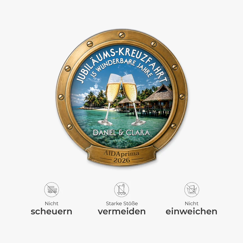 Jubiläums-Kreuzfahrt - Personalisierte Geschenke Paar | Acryl Magnet Bullauge Prost