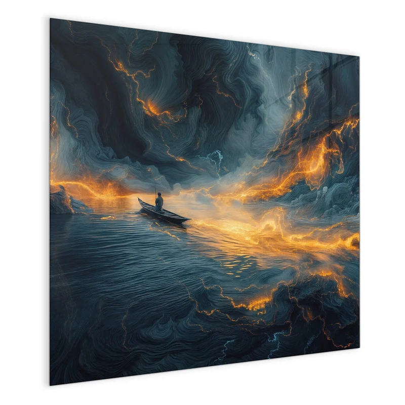 Magnettafel - Ruderboot im Feuermeer