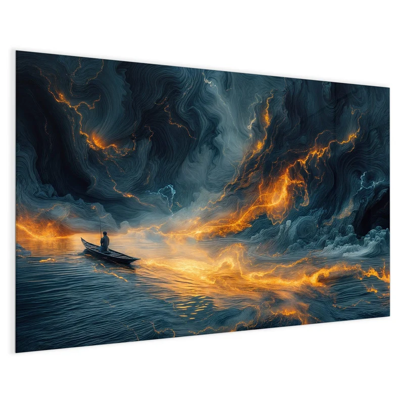 Magnettafel - Ruderboot im Feuermeer