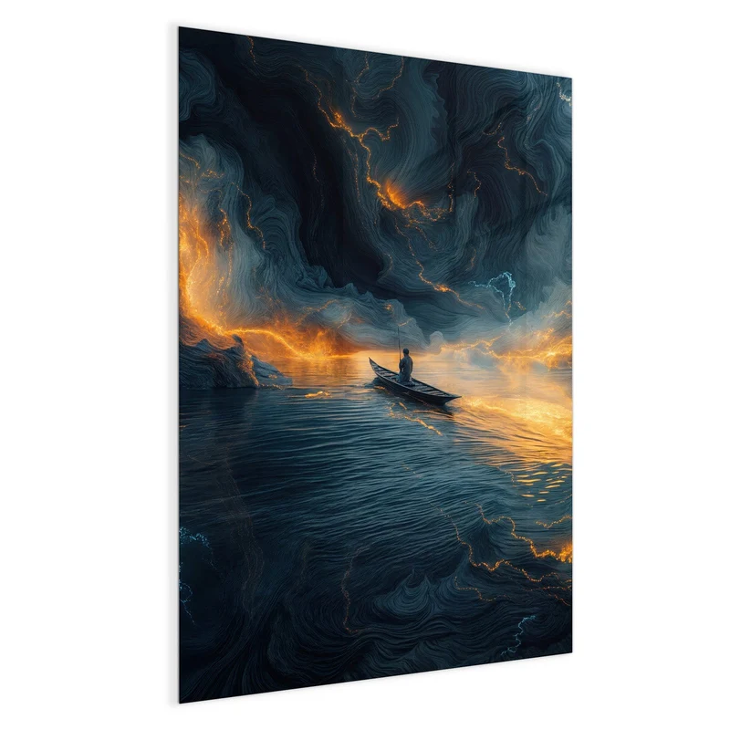 Magnettafel - Ruderboot im Feuermeer