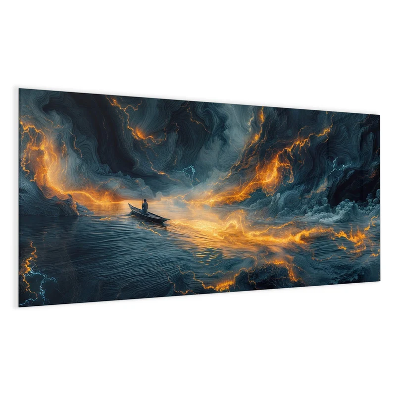 Magnettafel - Ruderboot im Feuermeer