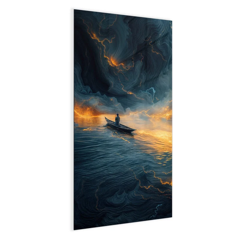 Magnettafel - Ruderboot im Feuermeer