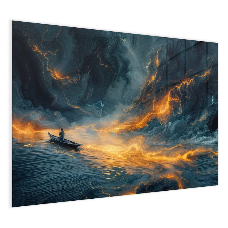 Magnettafel - Ruderboot im Feuermeer