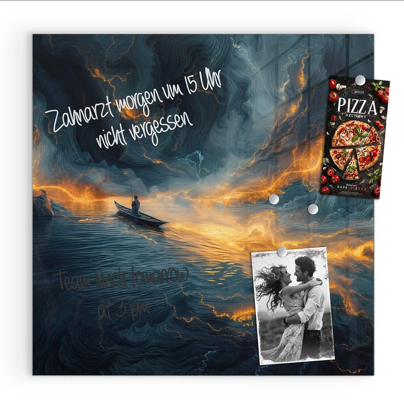 Magnettafel - Ruderboot im Feuermeer