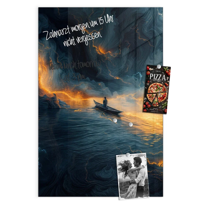 Magnettafel - Ruderboot im Feuermeer