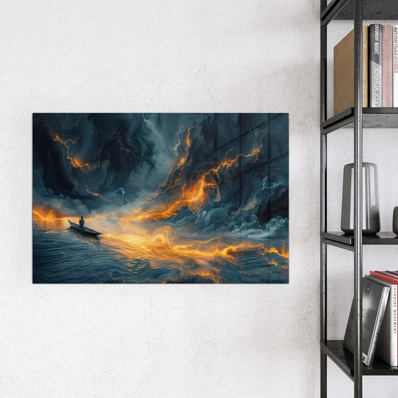 Magnettafel - Ruderboot im Feuermeer