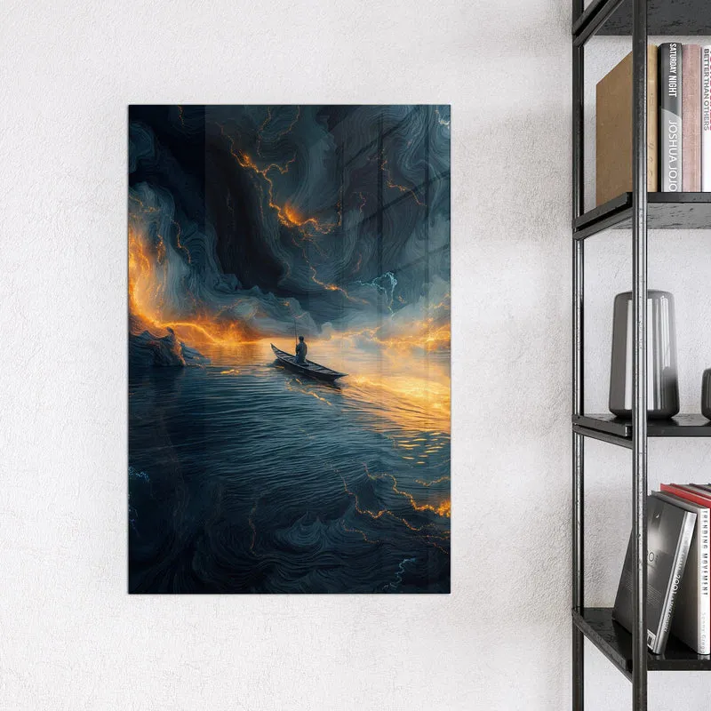 Magnettafel - Ruderboot im Feuermeer
