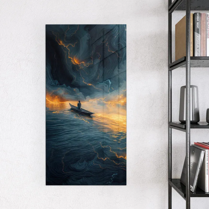 Magnettafel - Ruderboot im Feuermeer