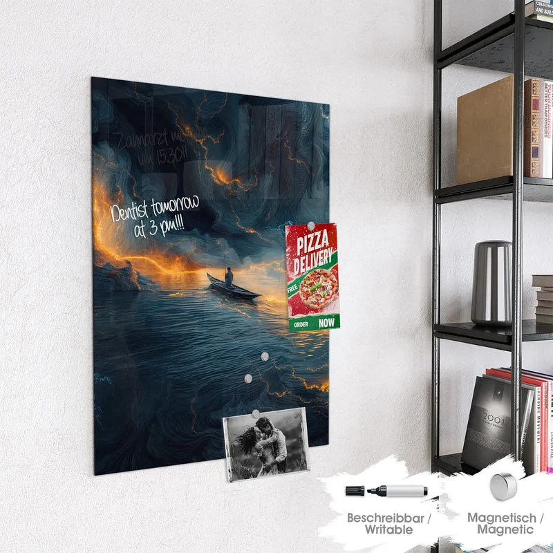 Magnettafel - Ruderboot im Feuermeer