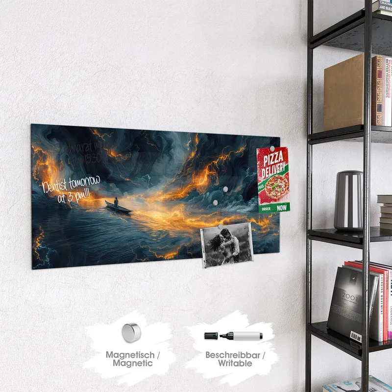 Magnettafel - Ruderboot im Feuermeer