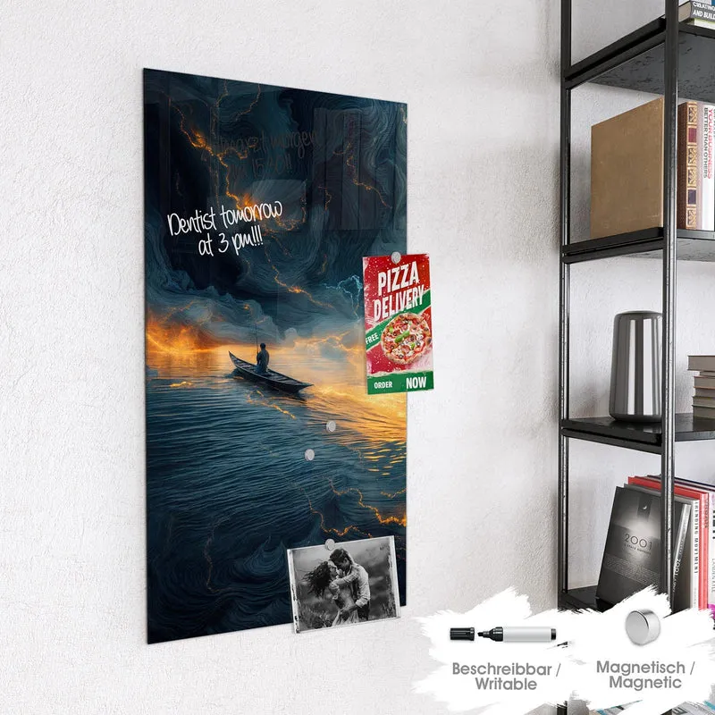 Magnettafel - Ruderboot im Feuermeer