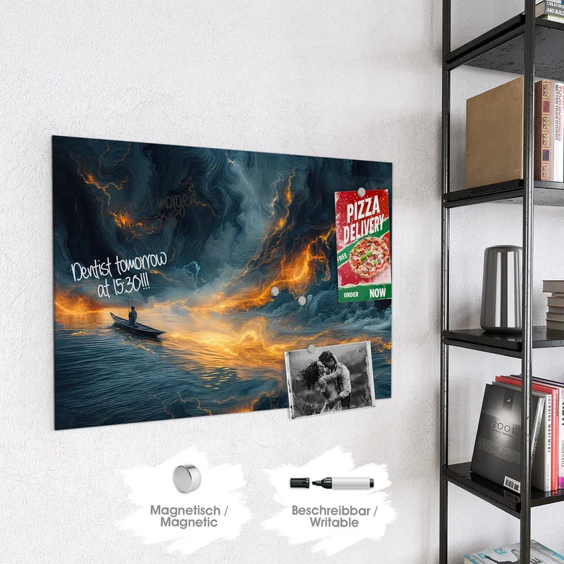 Magnettafel - Ruderboot im Feuermeer