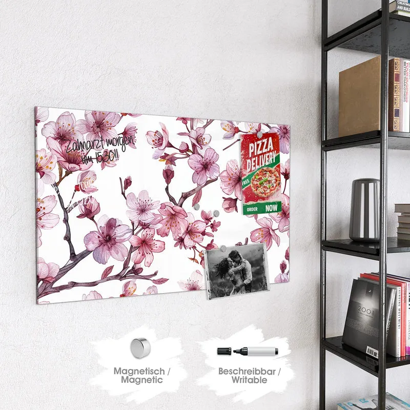 Magnettafel - Kirschblüten auf Weiß
