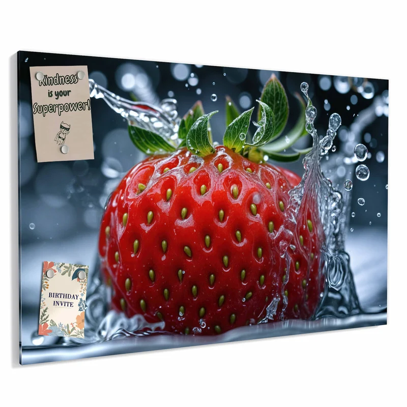 Metall Magnettafel - Erdbeere im Spritzwasser