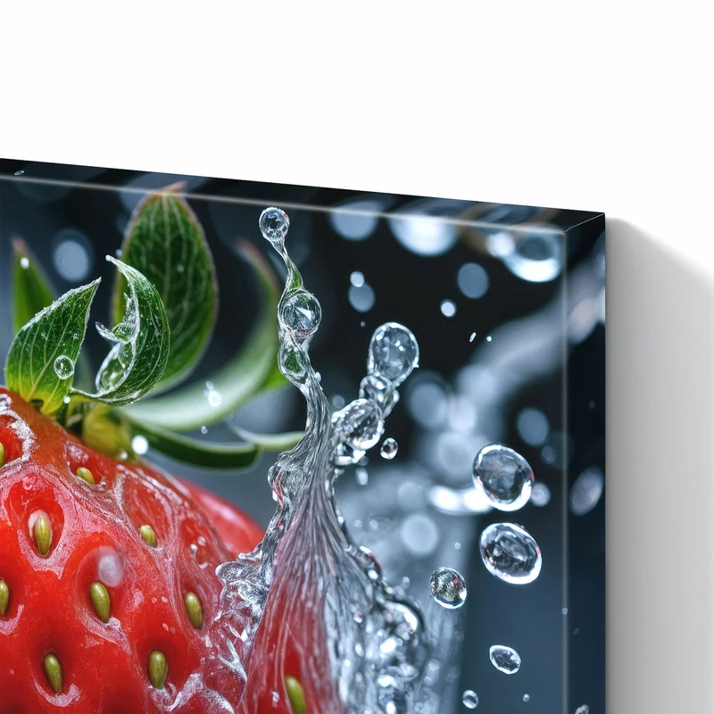 Metall Magnettafel - Erdbeere im Spritzwasser