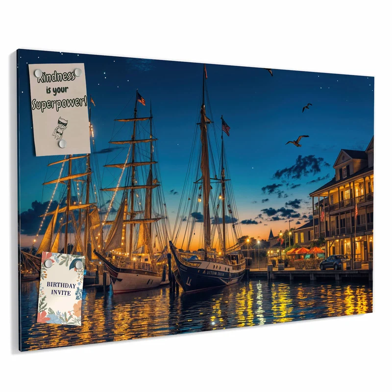 Metall Magnettafel - Segelschiffe bei Nacht