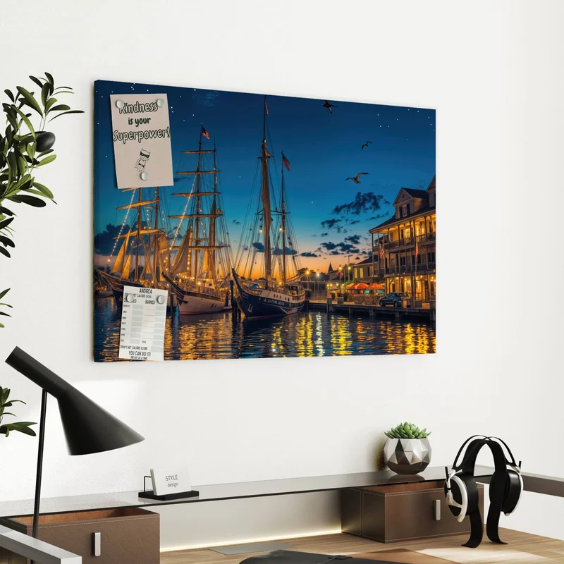 Metall Magnettafel - Segelschiffe bei Nacht