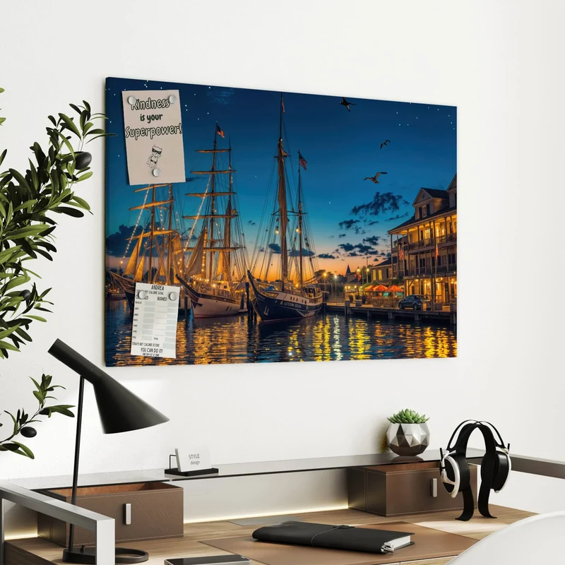 Metall Magnettafel - Segelschiffe bei Nacht