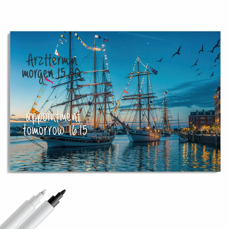 Metall Magnettafel - Schiffe im Hafen