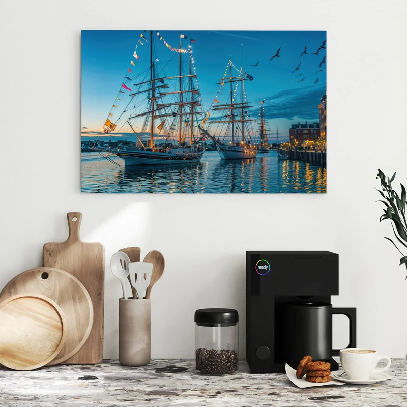 Metall Magnettafel - Schiffe im Hafen