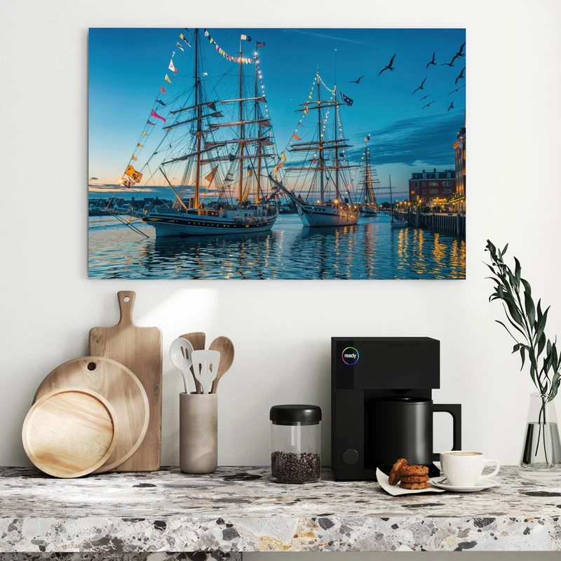 Metall Magnettafel - Schiffe im Hafen