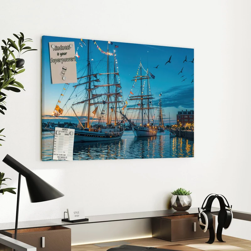 Metall Magnettafel - Schiffe im Hafen