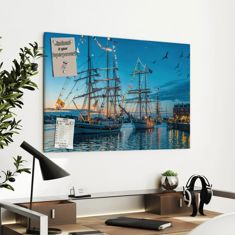 Metall Magnettafel - Schiffe im Hafen