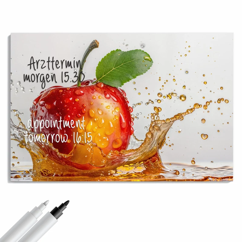 Metall Magnettafel - Apfel mit Saftspritzer