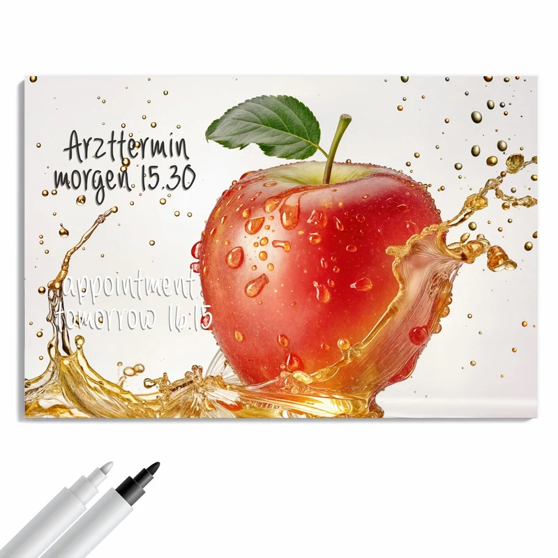 Metall Magnettafel - Apfel mit Goldspritzer