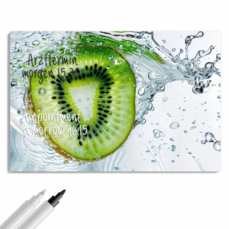 Metall Magnettafel - Kiwi im Sprudelwasser