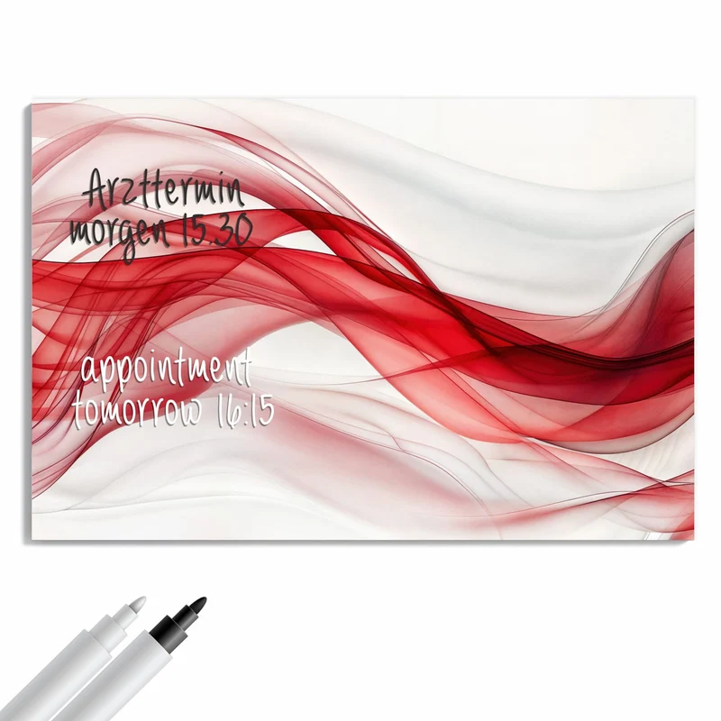 Metall Magnettafel - Rote Bänder auf Weiß