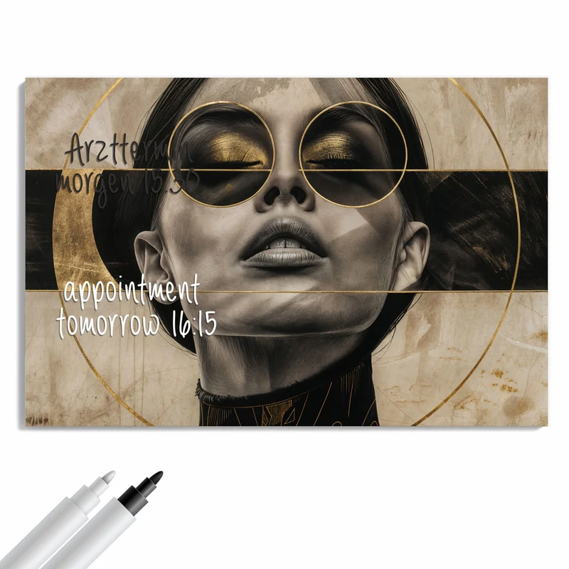Metall Magnettafel - Porträt mit Goldbrille