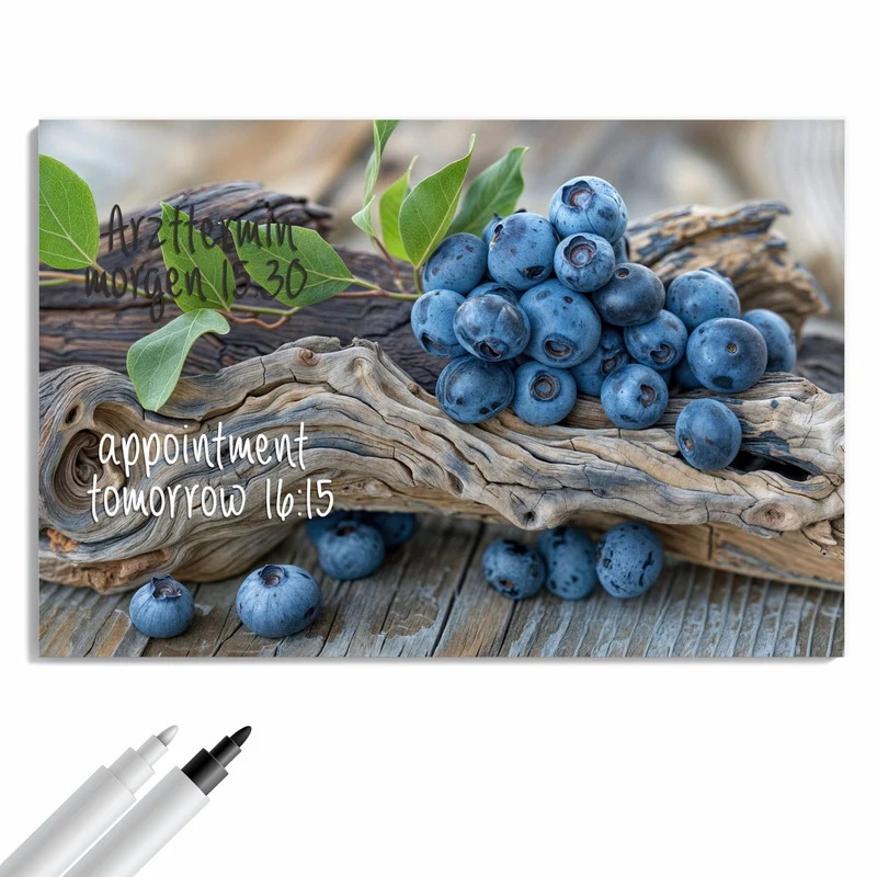 Metall Magnettafel - Treibholz und Blaubeeren