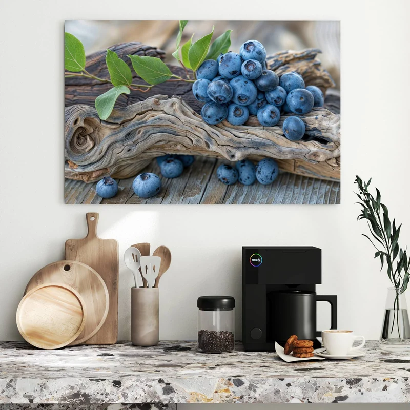 Metall Magnettafel - Treibholz und Blaubeeren