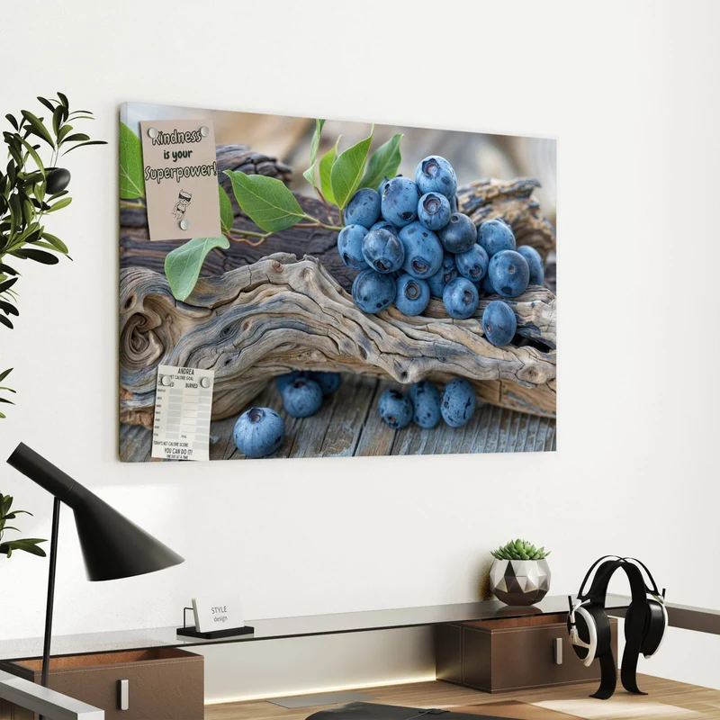 Metall Magnettafel - Treibholz und Blaubeeren