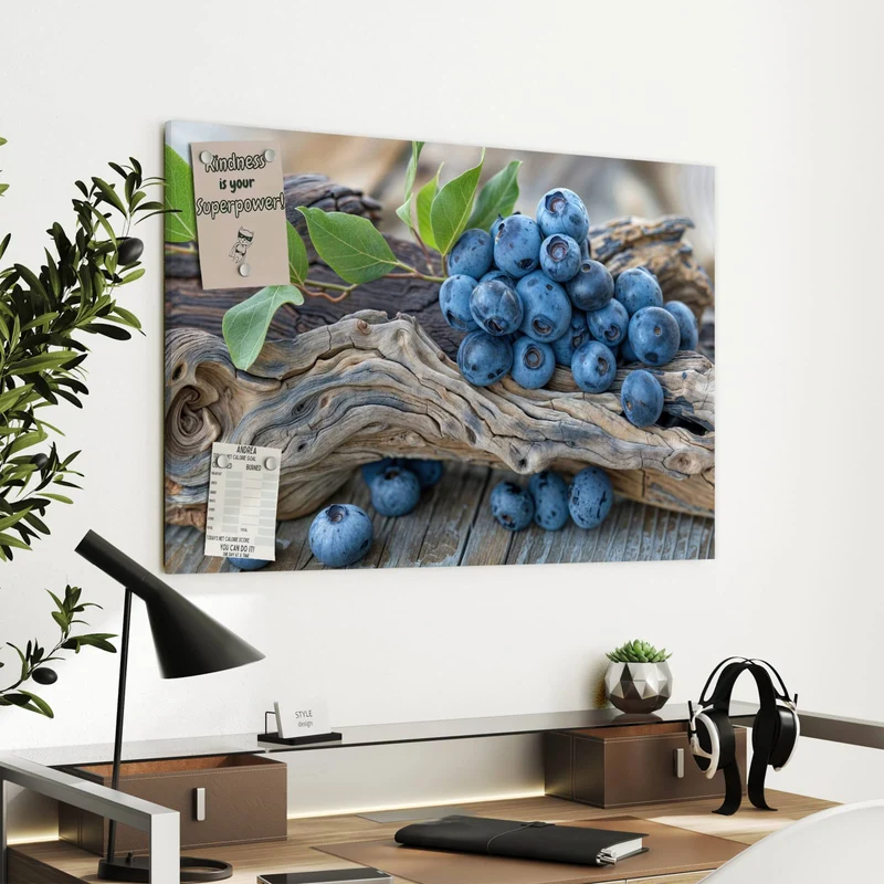 Metall Magnettafel - Treibholz und Blaubeeren